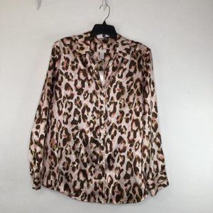 Chico's Blouse Women 16/XL Pink Brown Animal Leopard Button-Up Long Sleeve NWT